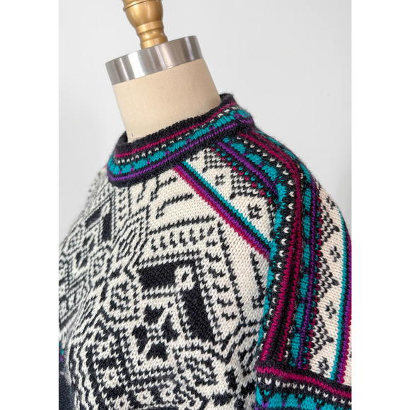 Vintage Dale of Norway Fiemme Black Purple Turquoise Wool Pullover Sweater Mens - Picture 4 of 8